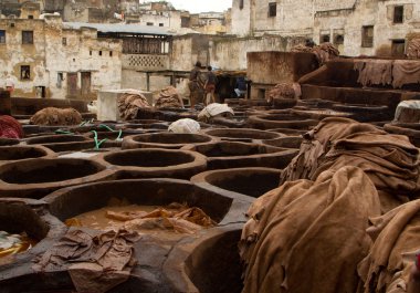 Morocco Fez Tannery close up view clipart